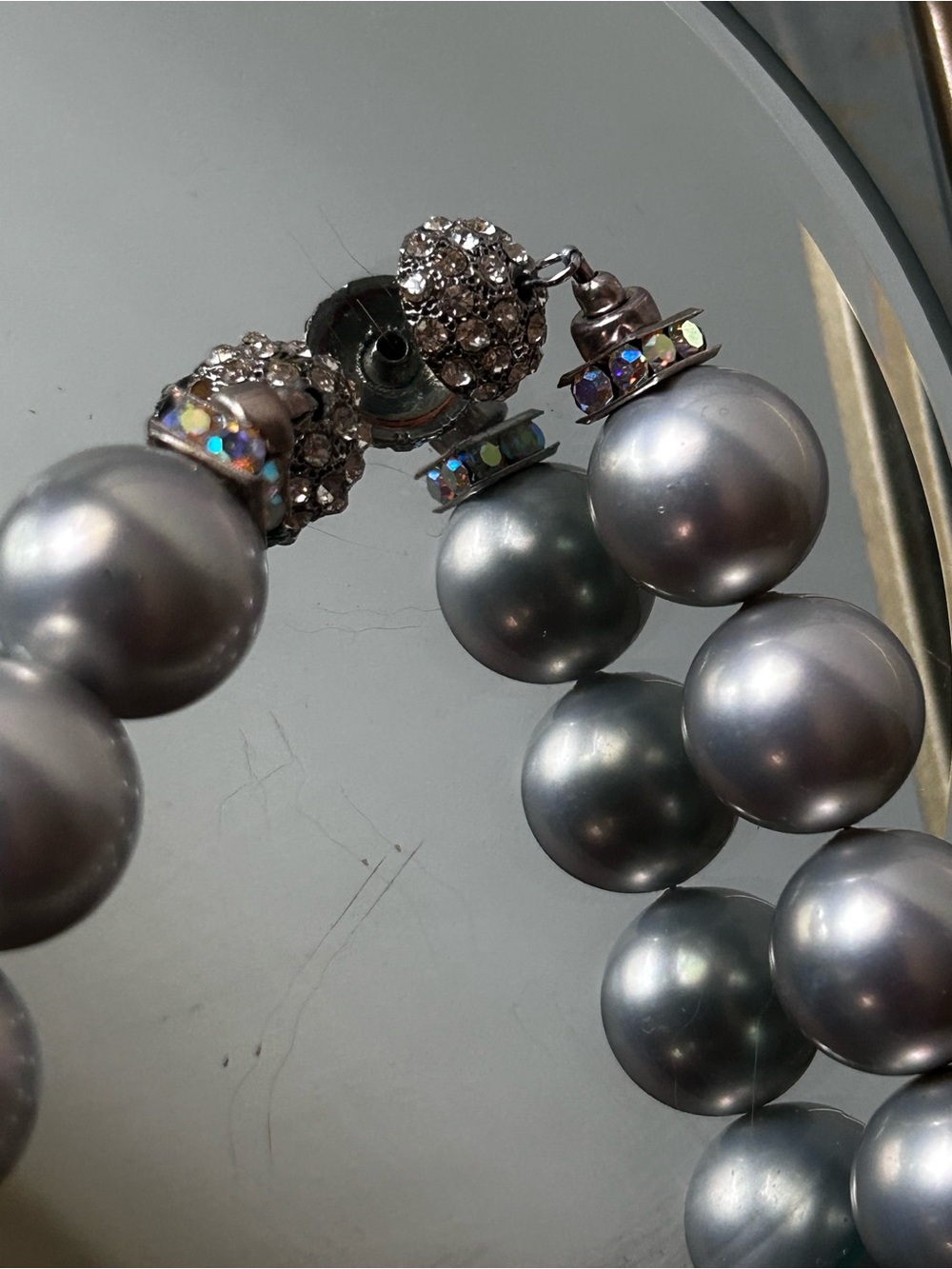 Classic Silver Pearl Necklace Crystal Rhinestone Clasp Vintage Large - Picture 5 of 13